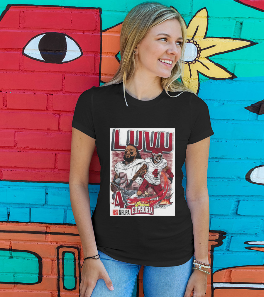 Luvu Player Number 4 NFLPA Euphoria Planet Football Cartoon T-Shirt