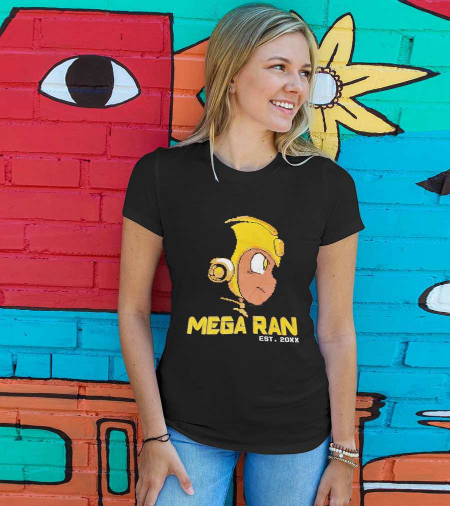 Mega Ran EST. 20XX Cartoon Character Yellow Helmet T-Shirt