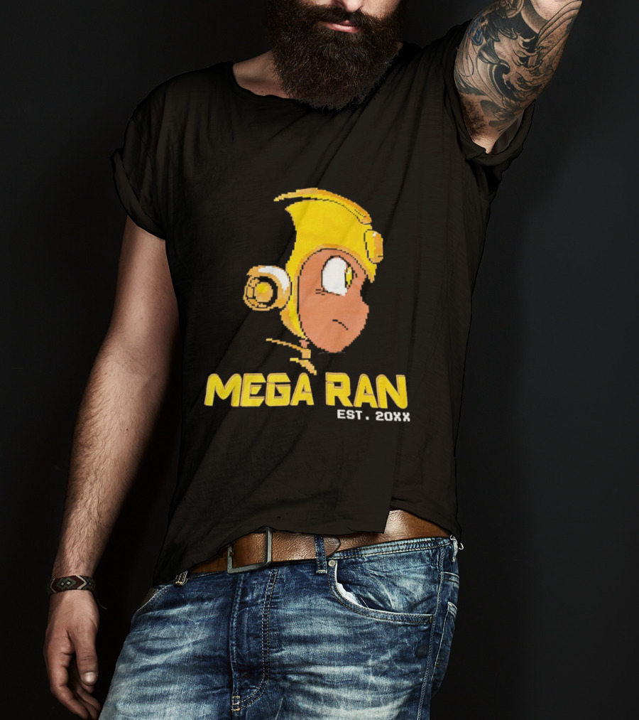 Mega Ran EST. 20XX Cartoon Character Yellow Helmet T-Shirt