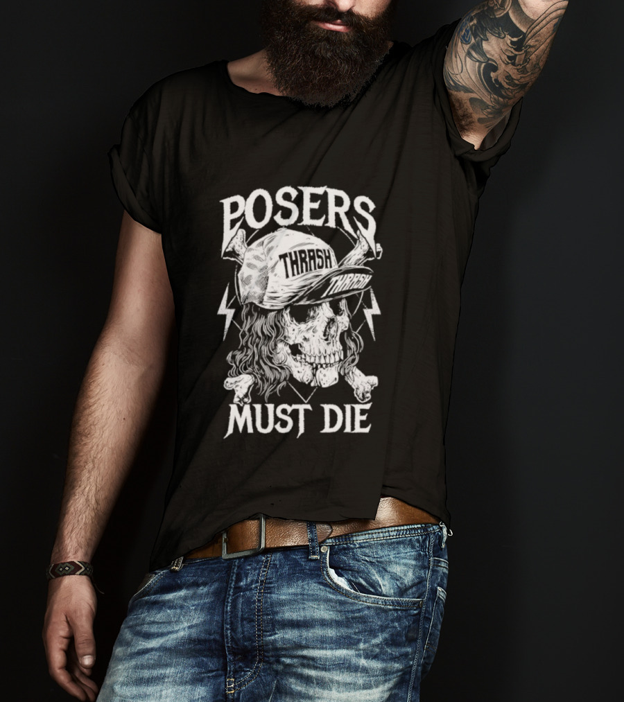 Skull Thrash Posers Must Die Lightning Bones Cap T-Shirt