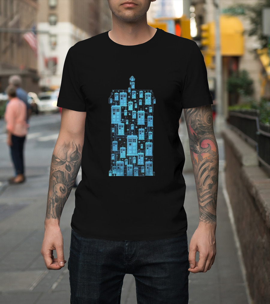 Doctor Who Tardis Time Machine Iconic Sci-Fi Police Box Pattern T-Shirt