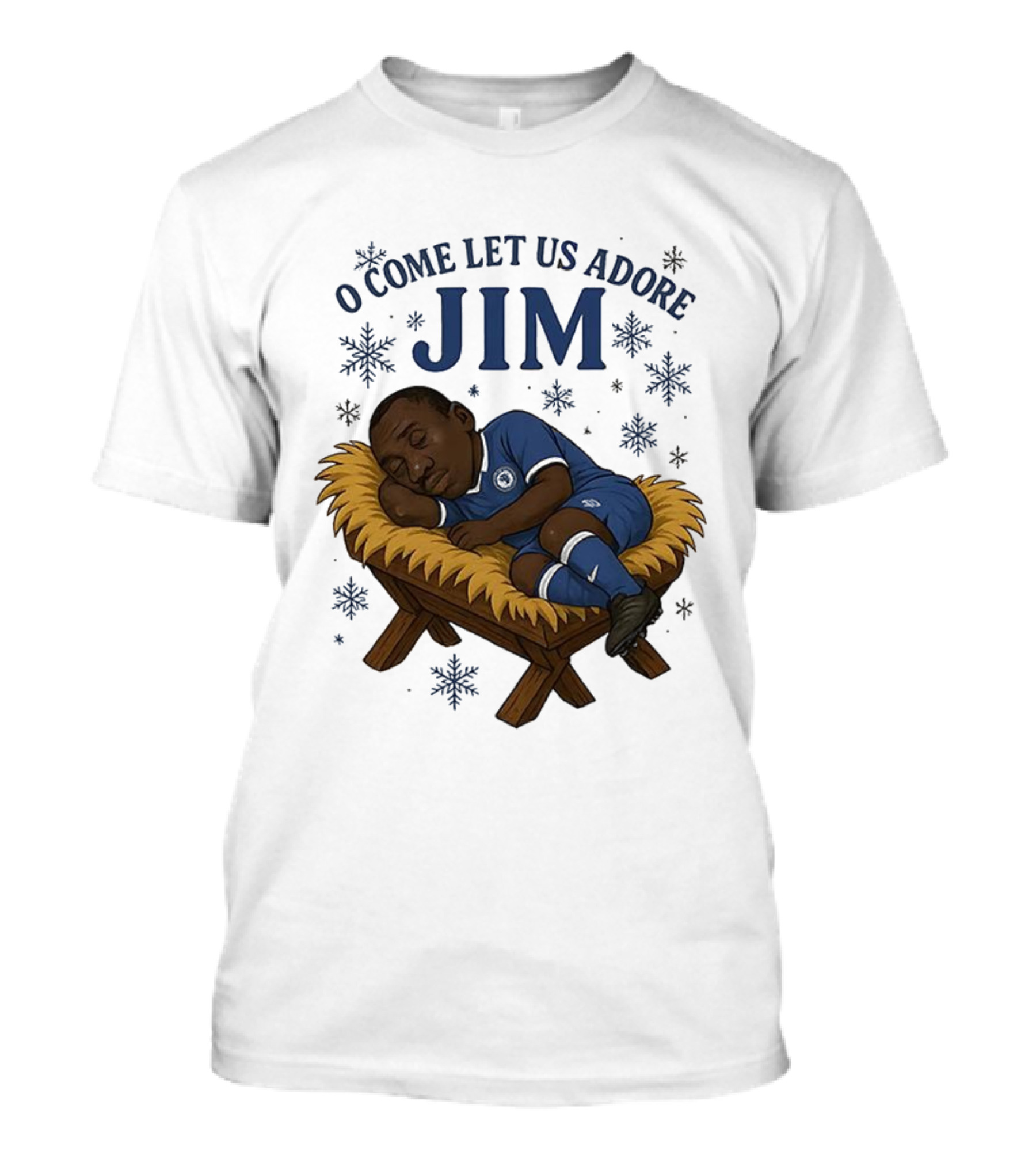 O Come Let Us Adore Jim Sleeping In Chelsea FC Christmas Manger Caricature T-Shirt