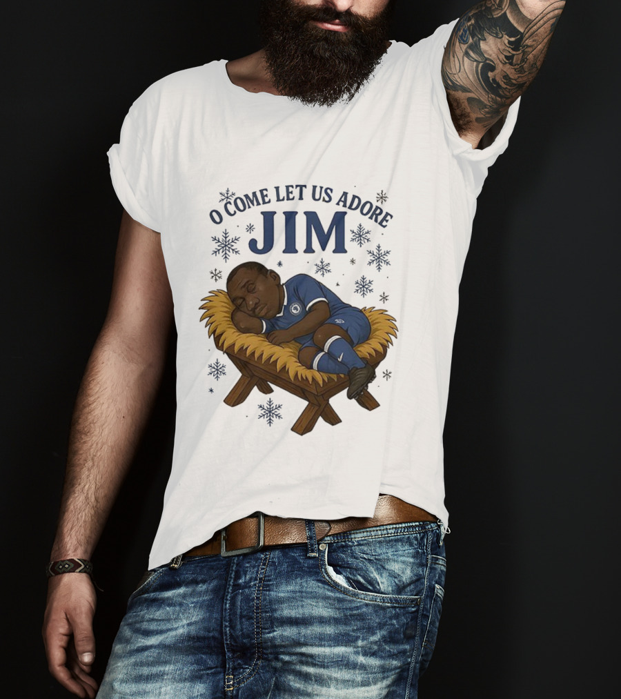 O Come Let Us Adore Jim Sleeping In Chelsea FC Christmas Manger Caricature T-Shirt