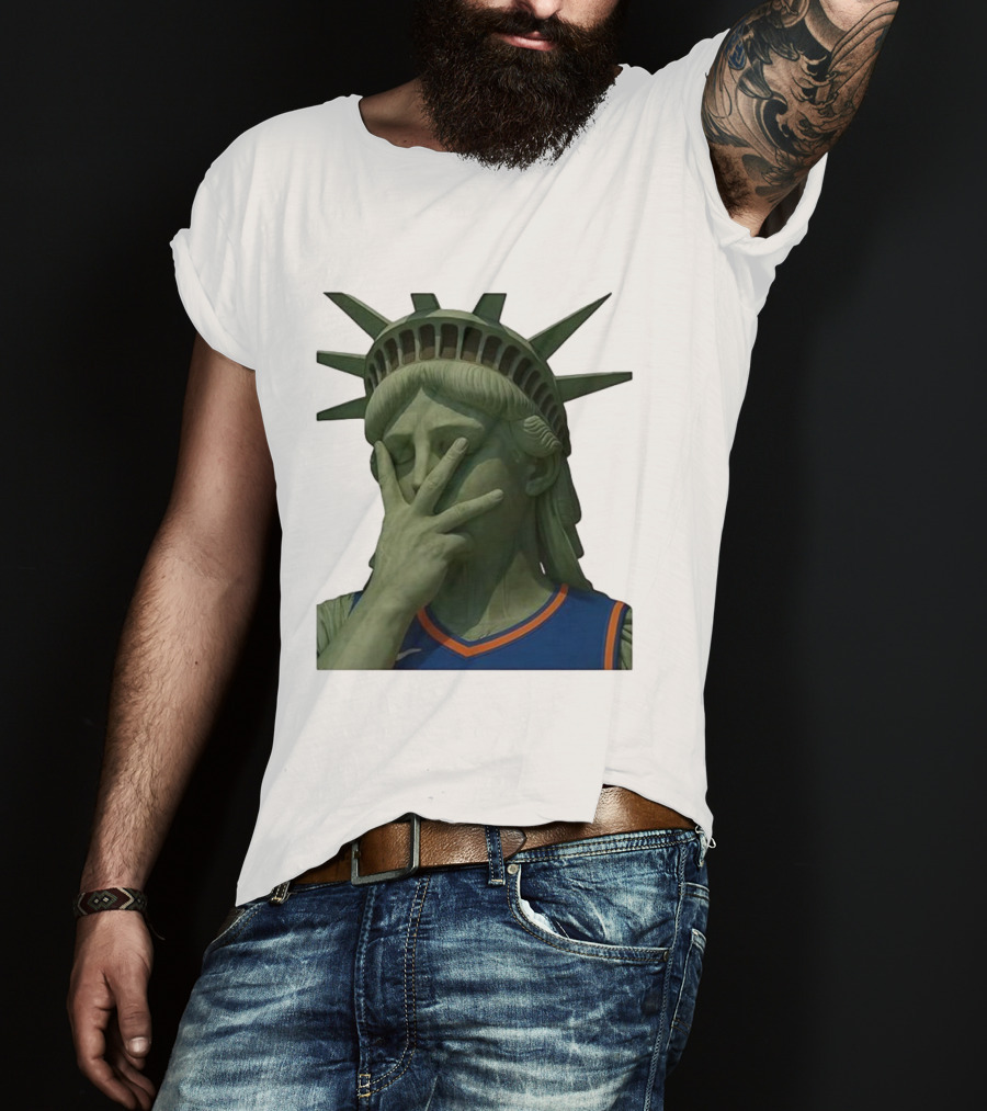 Statue Of Liberty Facepalm Wearing New York Knicks Jalen Brunson Jersey T-Shirt