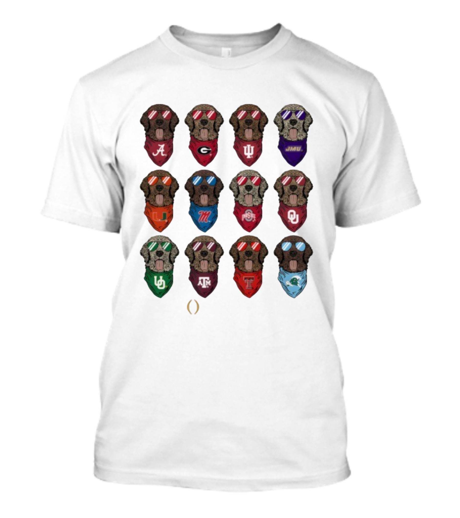 College Football Playoff 2025-26 Alabama Georgia Indiana JMU Miami Ole Miss Ohio State Oklahoma USF Texas A&M Texas Tulane Dog Team T-Shirt