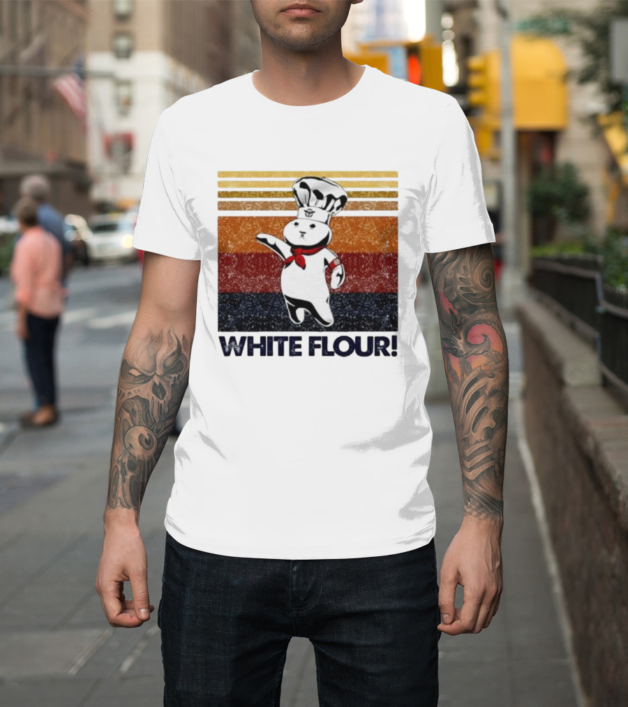 Pillsbury Doughboy Retro White Flour Chef Illustration With Colorful Stripes T-Shirt