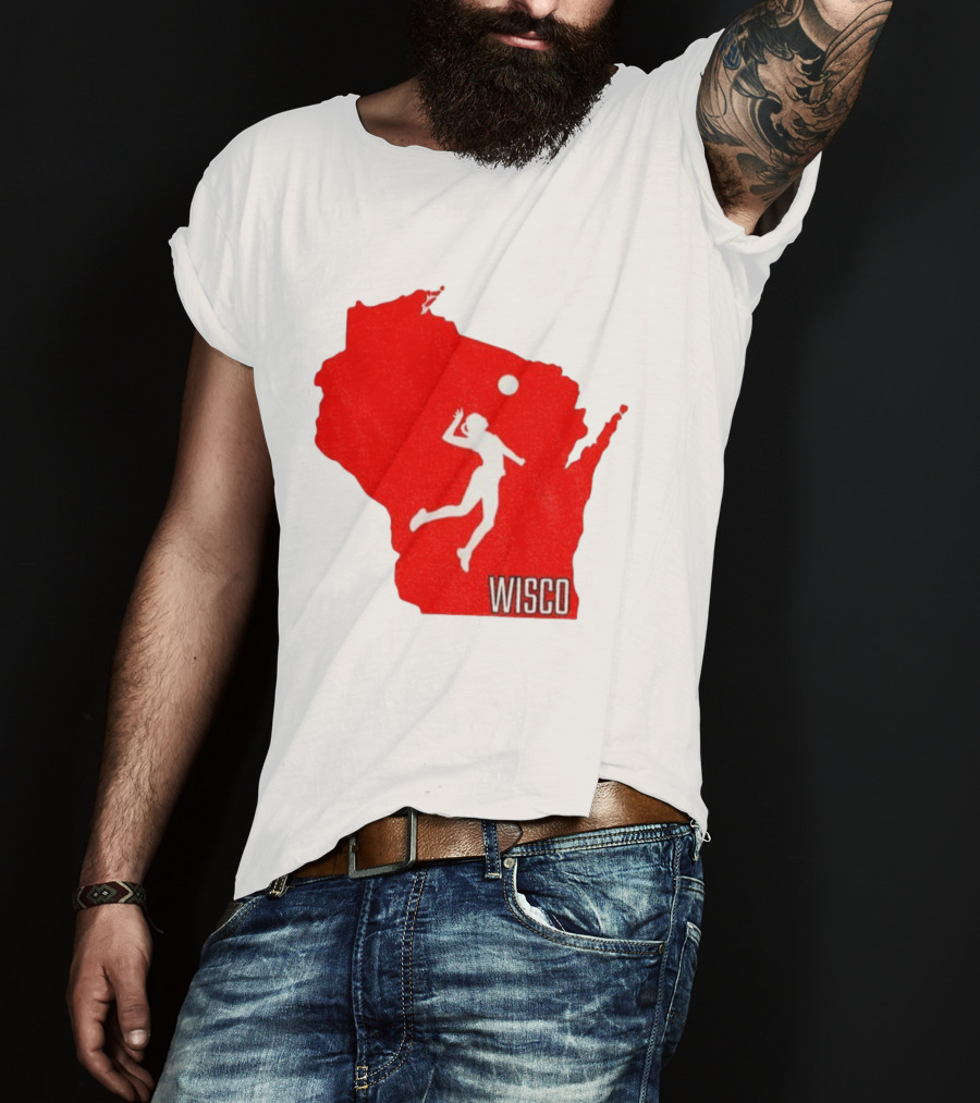 Wisconsin Badgers Volleyball Wisco Map Athlete Silhouette T-Shirt
