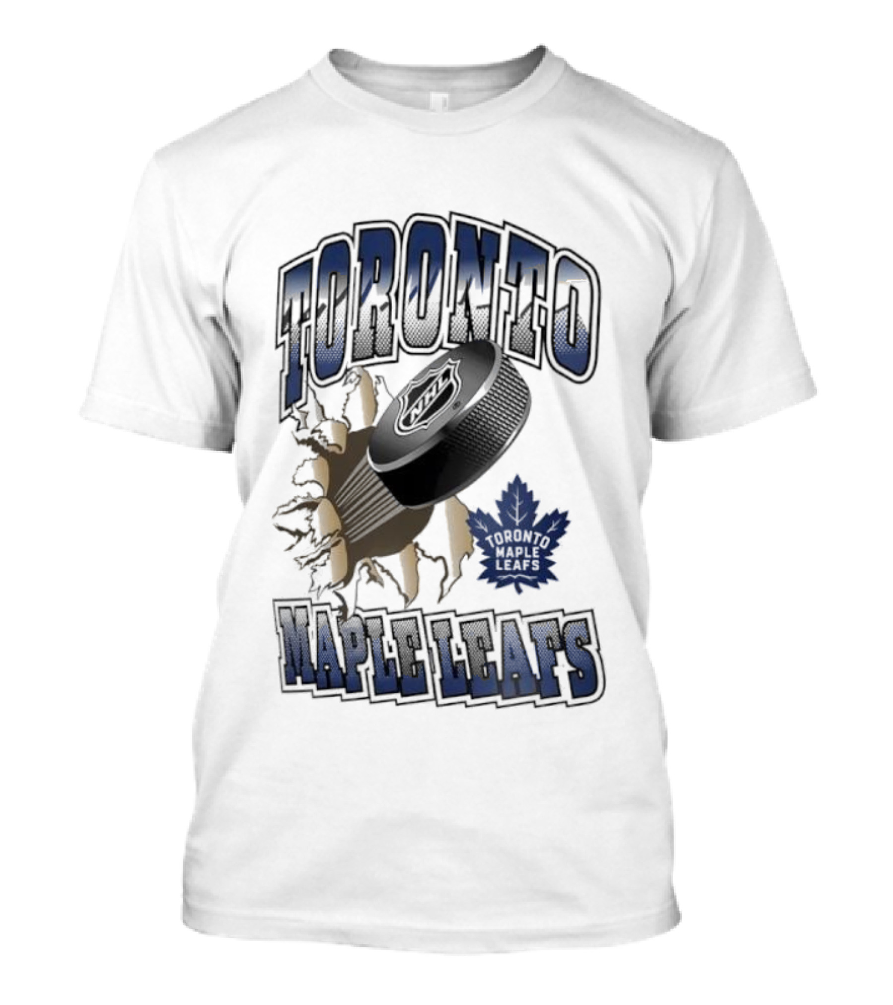 Toronto Maple Leafs Puck Breaking Cracked Wall With Maple Leaf Emblem T-Shirt