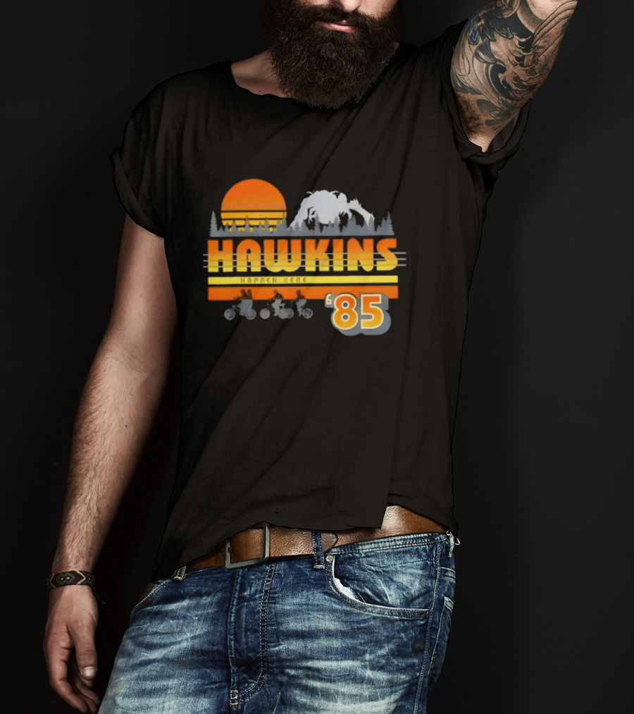 Hawkins Bikers Sunset Adventure Stranger Things 85 Demogorgon Forest T-Shirt
