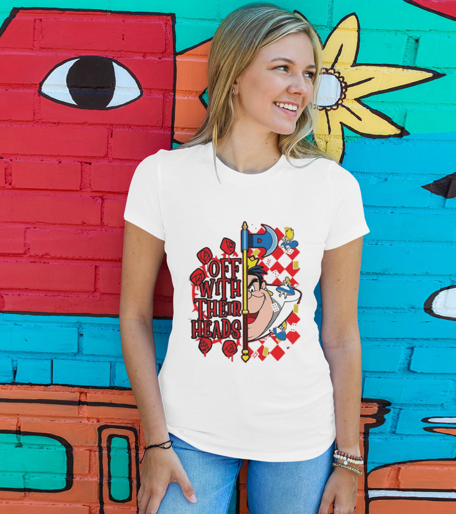 Off With Their Heads Queen Hearts Alice In Wonderland Axe Chessboard Cartoon T-Shirt