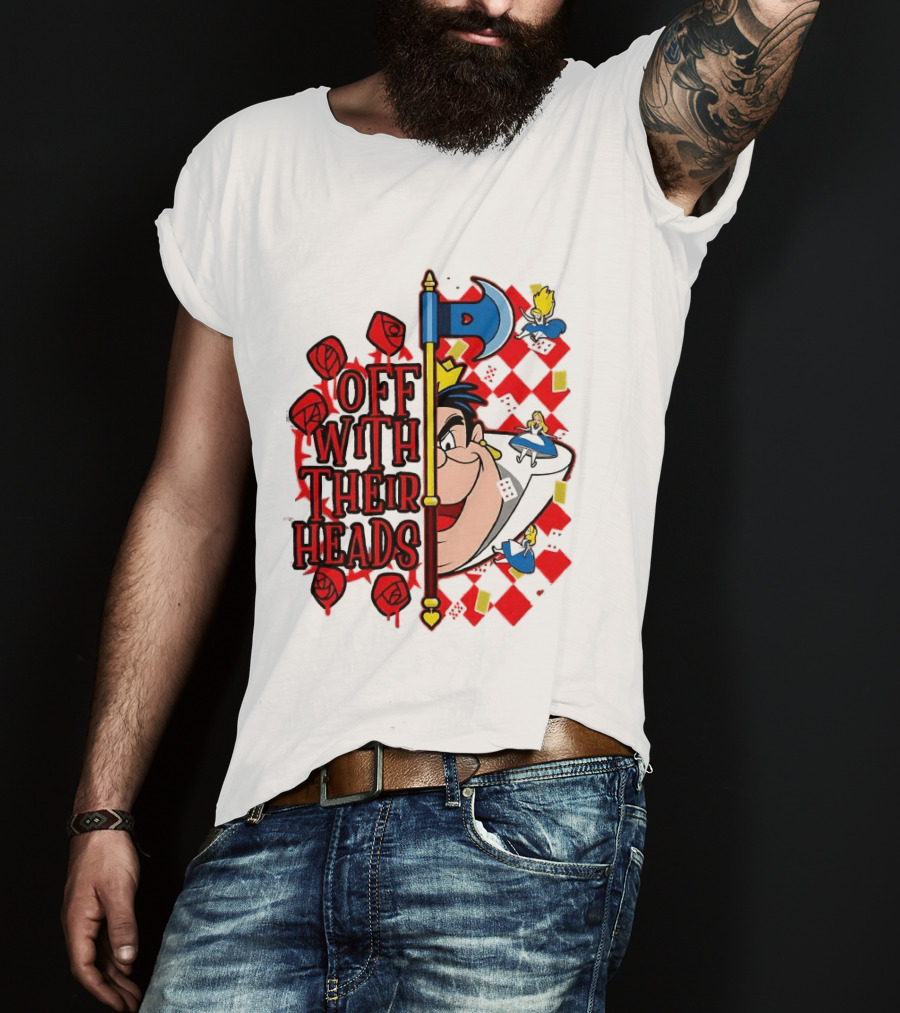Off With Their Heads Queen Hearts Alice In Wonderland Axe Chessboard Cartoon T-Shirt
