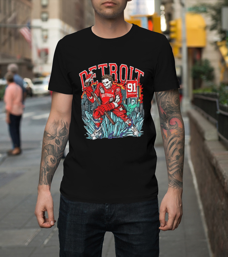 Detroit Red Wings Skeleton Hockey Player 91 January 17th 2026 T-Shirt