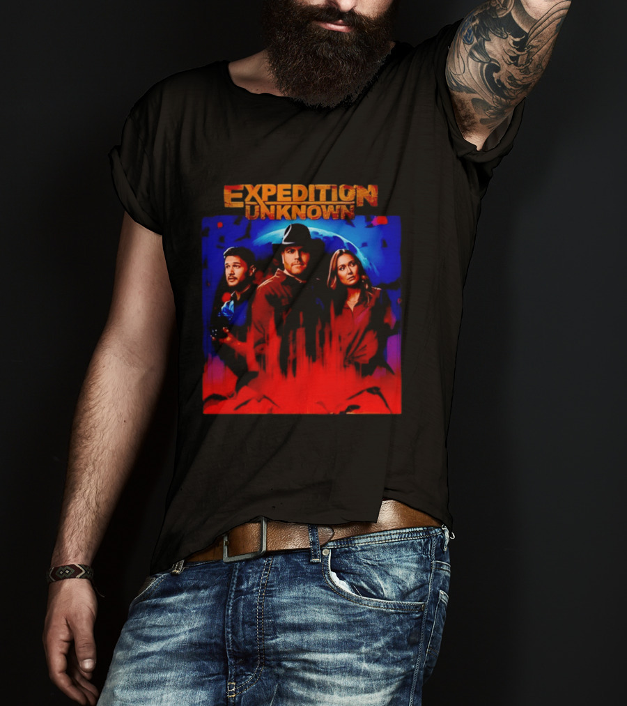 Expedition Unknown Cast In Bold Red And Blue Adventure T-Shirt
