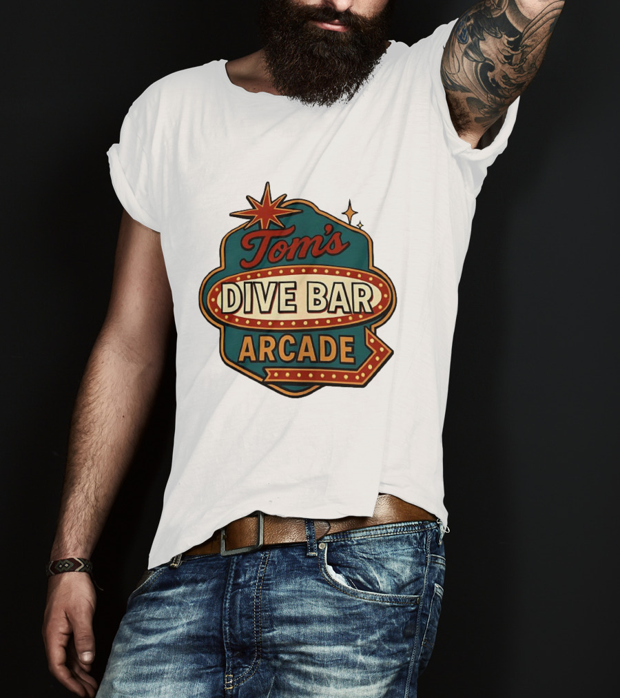 Tom's Dive Bar Arcade Retro Sign Neon T-Shirt