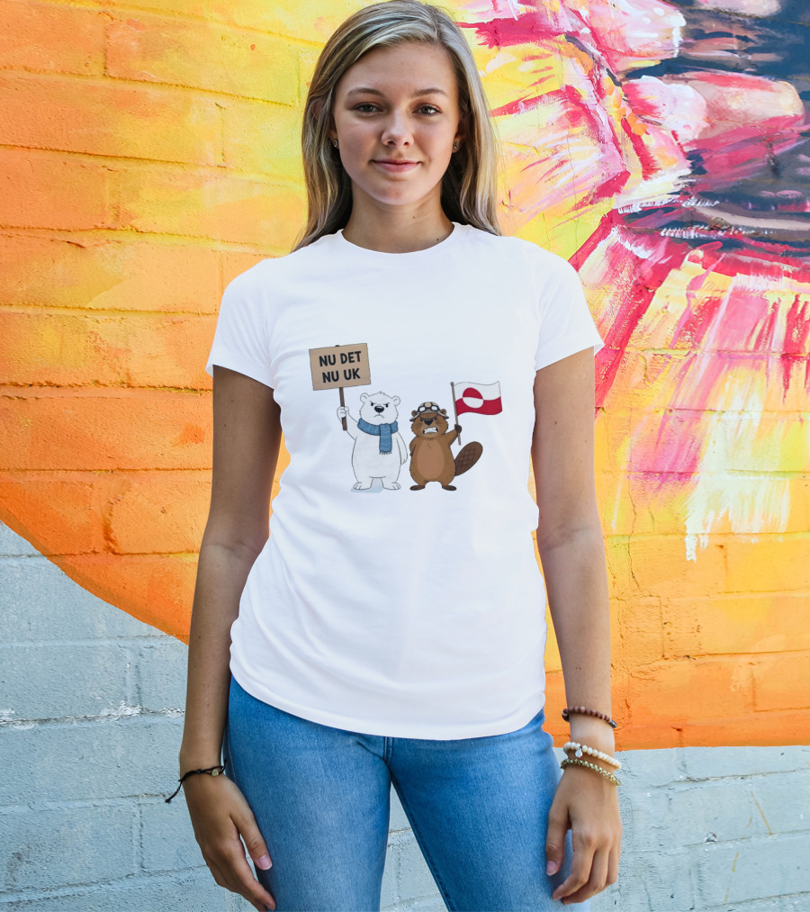 Nu Det Nuuk Greenland Is Not For Sale Polar Bear Beaver Flag T-Shirt