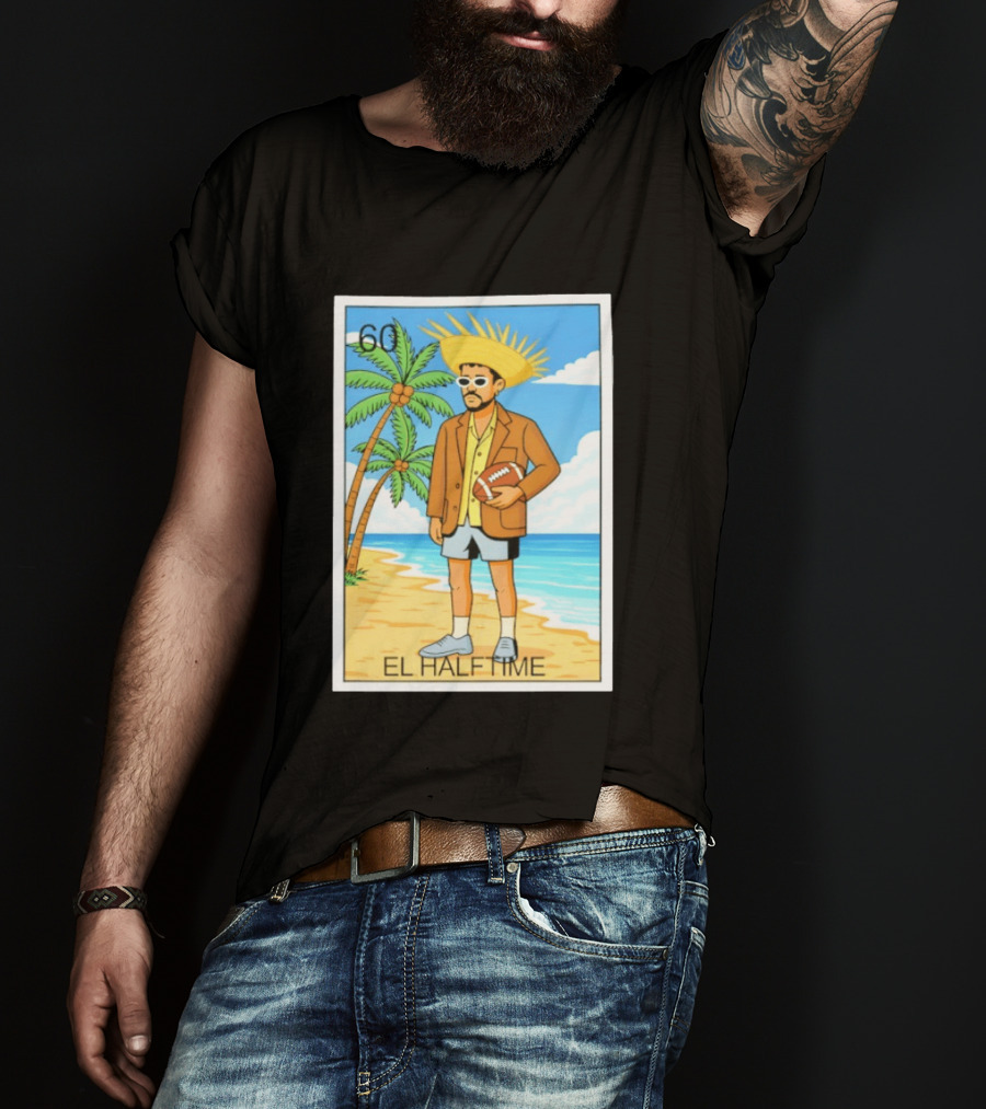 El Halftime Bad Bunny Loteria Card Beach T-Shirt
