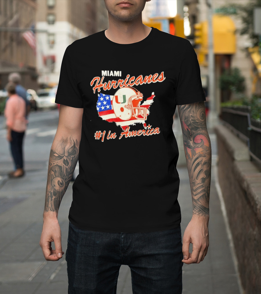 Miami Hurricanes Helmet American Flag Map #1 In America T-Shirt