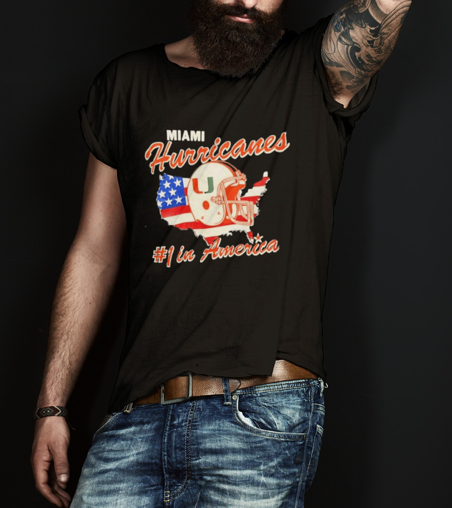 Miami Hurricanes Helmet American Flag Map #1 In America T-Shirt