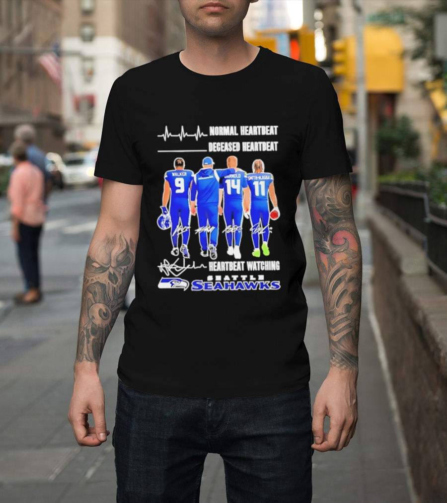 Seahawks Normal Heartbeat Deceased Heartbeat Walker Arnold Smith Njigba Signatures Seattle T-Shirt