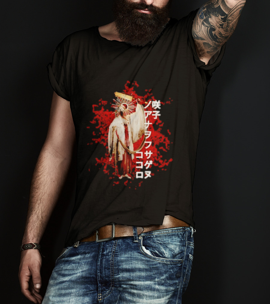 Silent Hill Sakuko Japanese Text Red Background Halo Figure T-Shirt