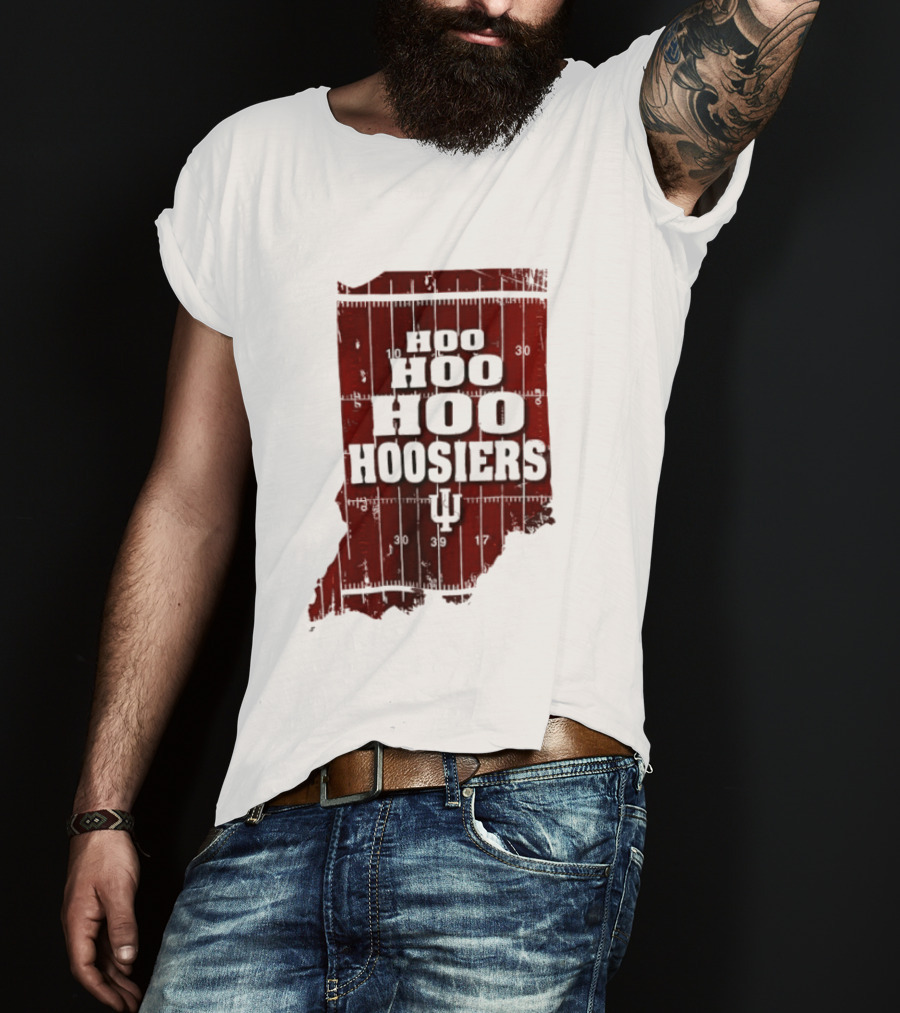 Indiana Map Hoo Hoo Hoo Hoosiers IU Block Letters T-Shirt