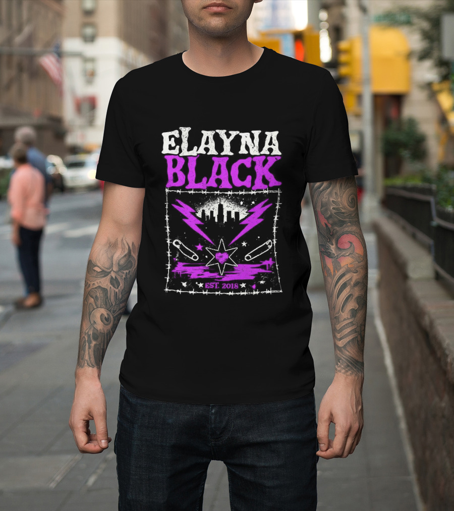 Elayna Black WWE 2018 City Skyline Barbed Wire Pin Frame T-Shirt