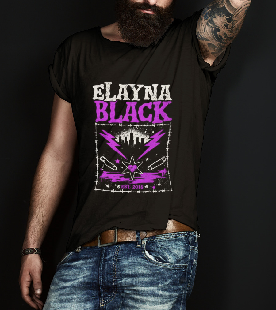 Elayna Black WWE 2018 City Skyline Barbed Wire Pin Frame T-Shirt