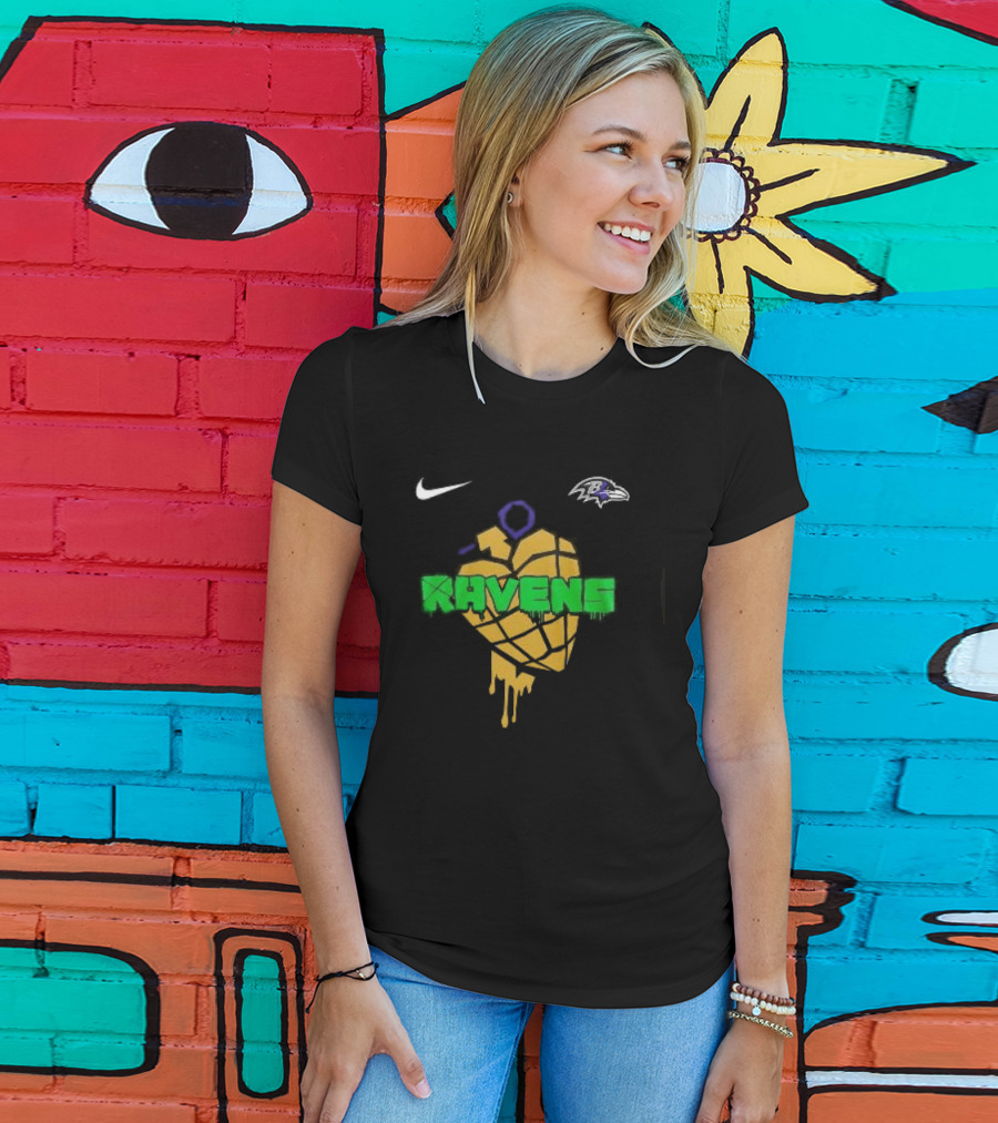 Baltimore Ravens Green Day Football Skull Nike Ravens Heart T-Shirt