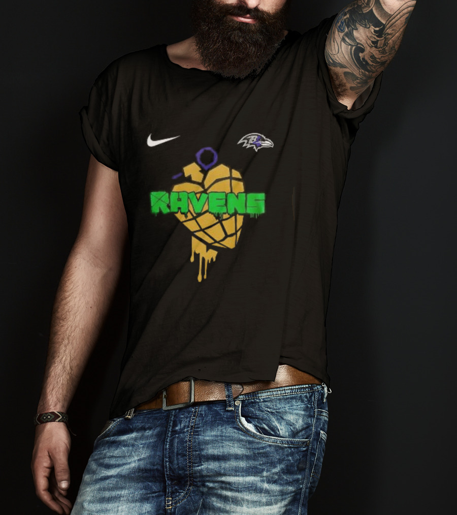 Baltimore Ravens Green Day Football Skull Nike Ravens Heart T-Shirt