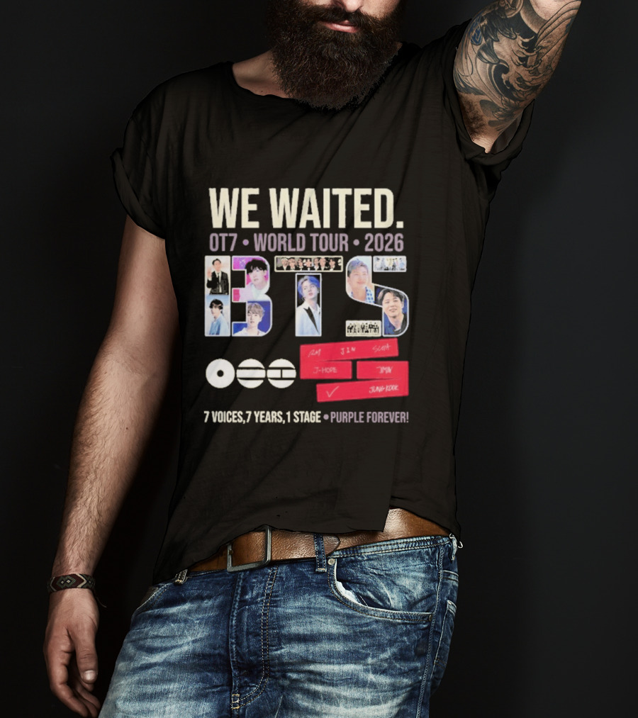 We Waited BTS OT7 World Tour 2026 7 Voices 7 Years 1 Stage Purple Forever T-Shirt