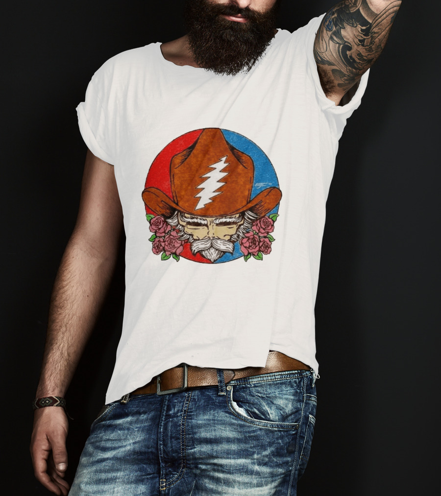 Bob Weir Cowboy Hat Grateful Dead Stealie Roses T-Shirt