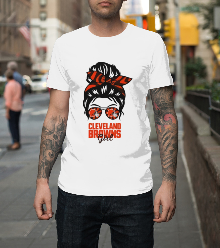 Cleveland Browns Fan Messy Bun Sunglasses T-Shirt