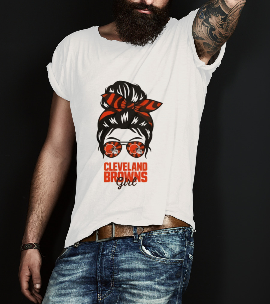 Cleveland Browns Fan Messy Bun Sunglasses T-Shirt