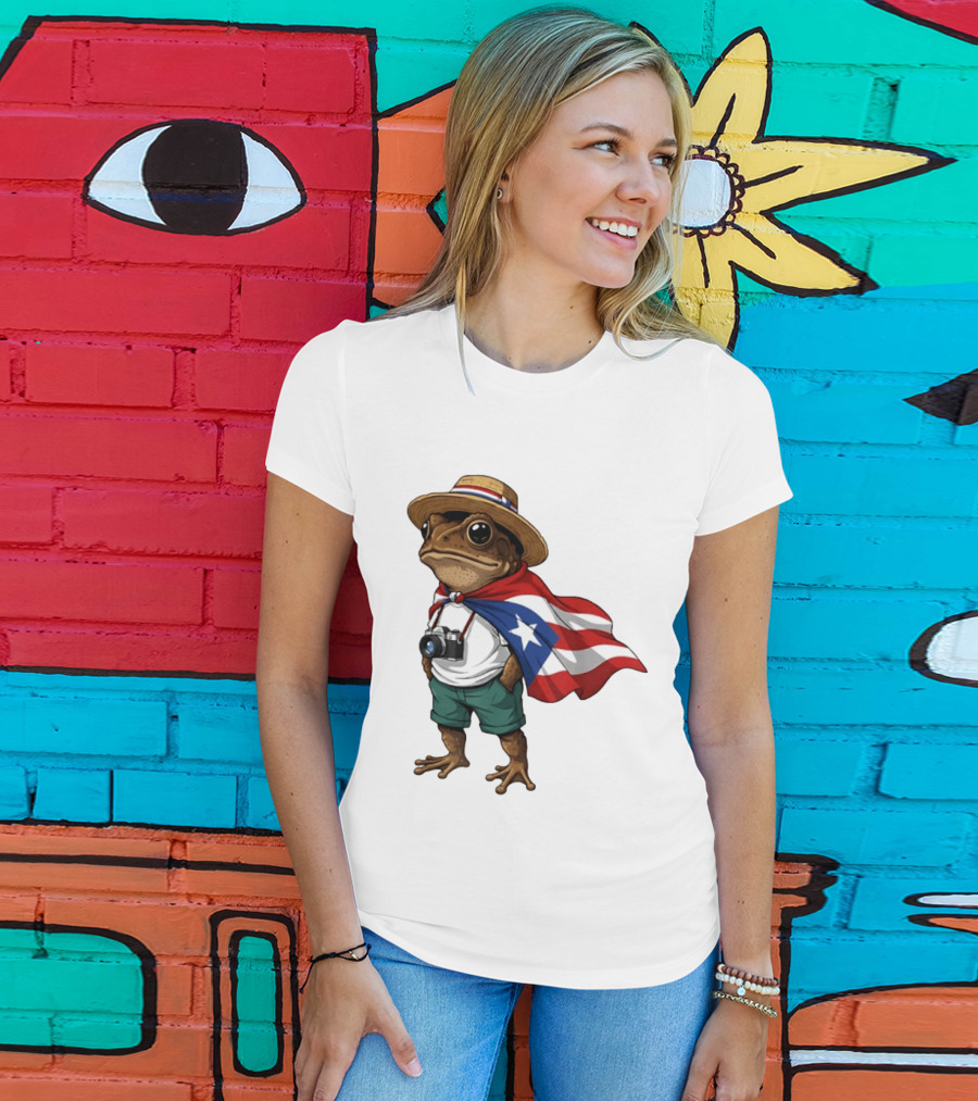 Coqui Frog With Puerto Rico Flag In Puerto Rican Taino T-Shirt