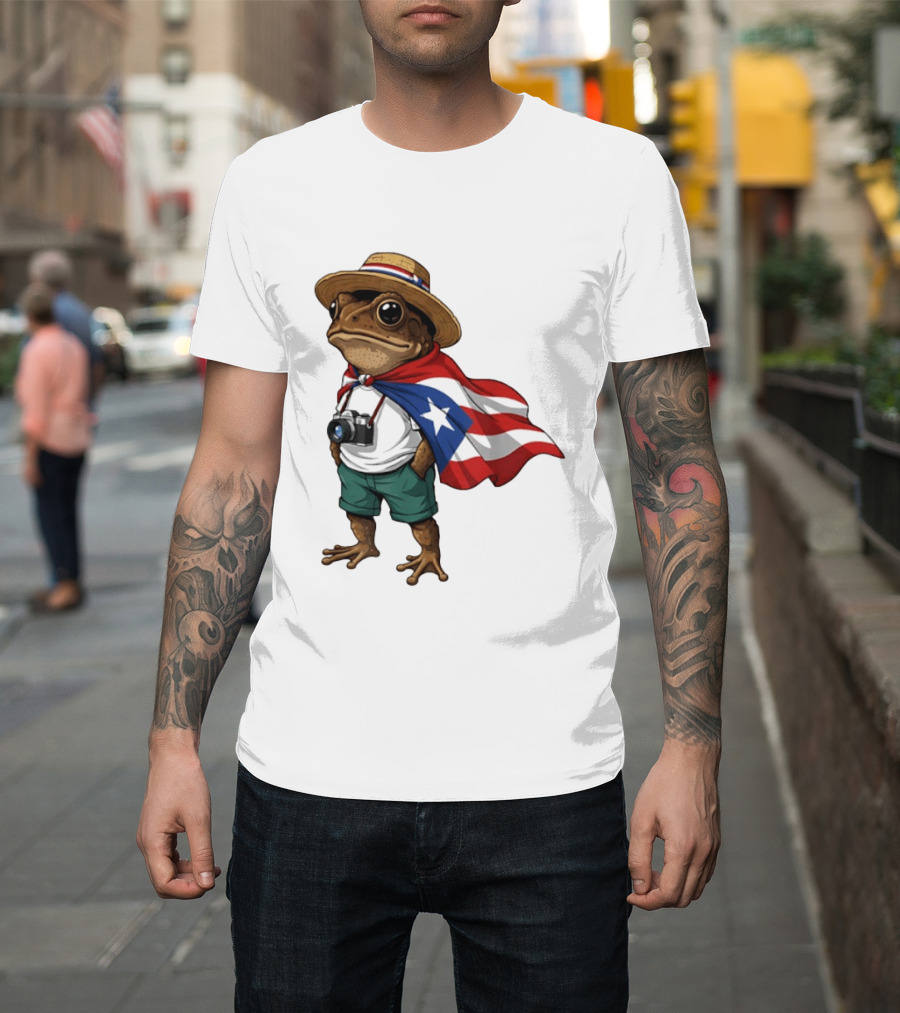 Coqui Frog With Puerto Rico Flag In Puerto Rican Taino T-Shirt