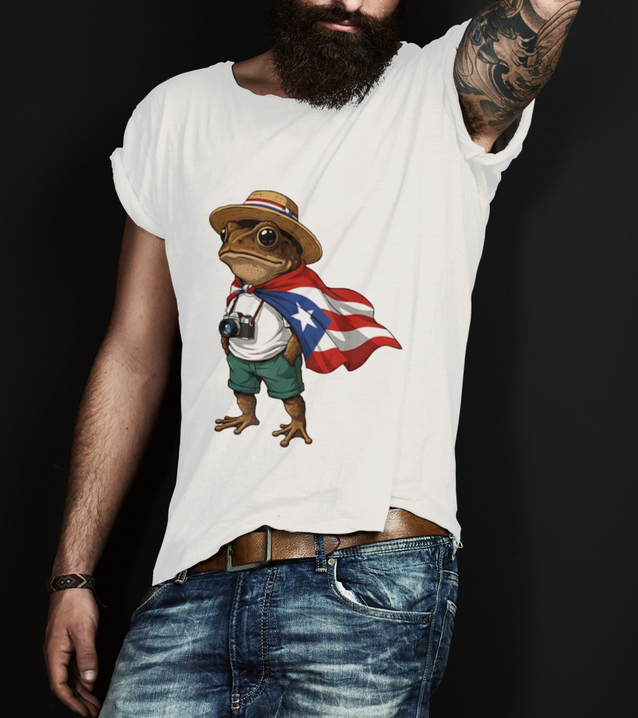 Coqui Frog With Puerto Rico Flag In Puerto Rican Taino T-Shirt