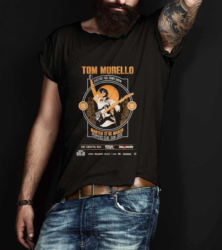 Tom Morello Electric Full Band Show Latin American Tour 2026 Peppers Club San Jose March 17 T-Shirt