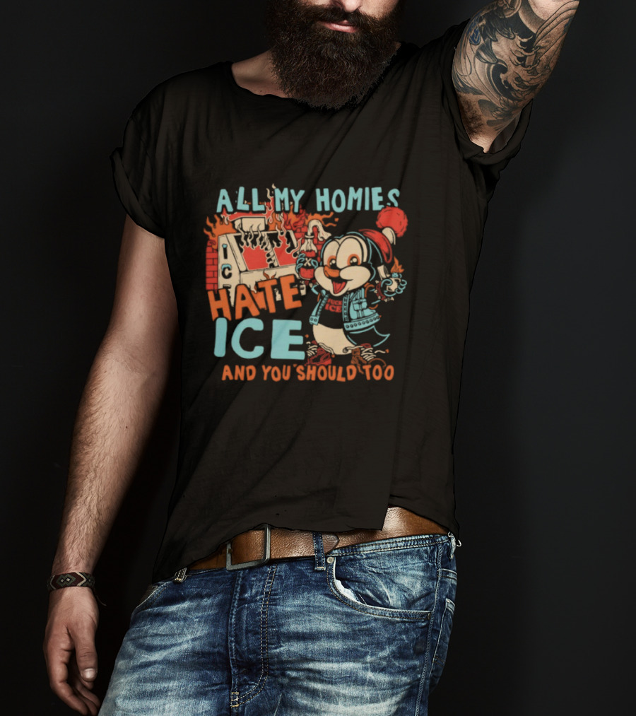 ALL MY HOMIES HATE ICE AND YOU SHOULD TOO Cartoon Character Winter Hat T-Shirt