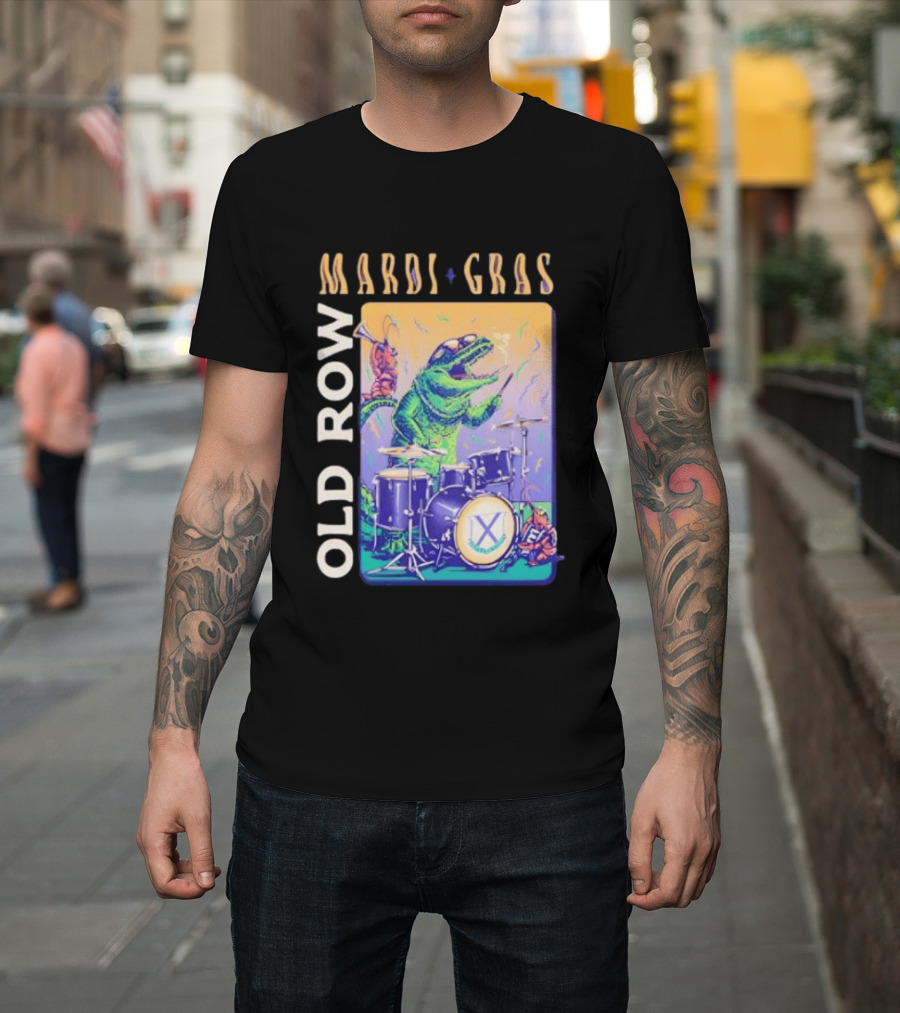 Mardi Gras Gator Playing Drums Old Row Celebration T-Shirt