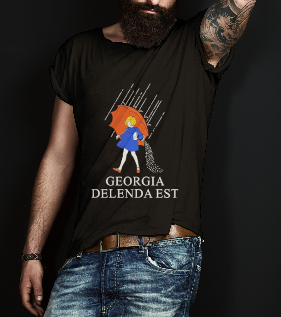 Georgia Delenda Est Salty Girl Red Umbrella Blue Coat Rain T-Shirt