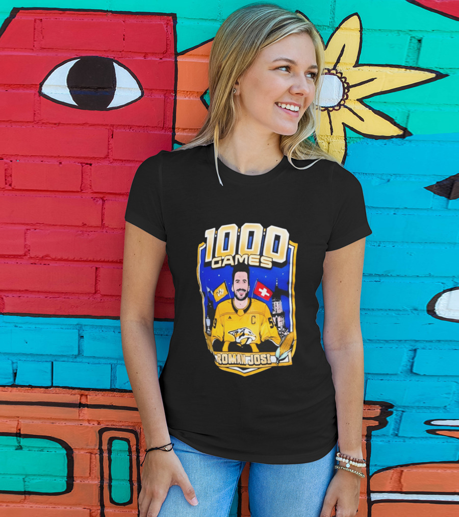 Nashville Predators Roman Josi 1000 Games Celebration NHL Captain Swiss Flag T-Shirt