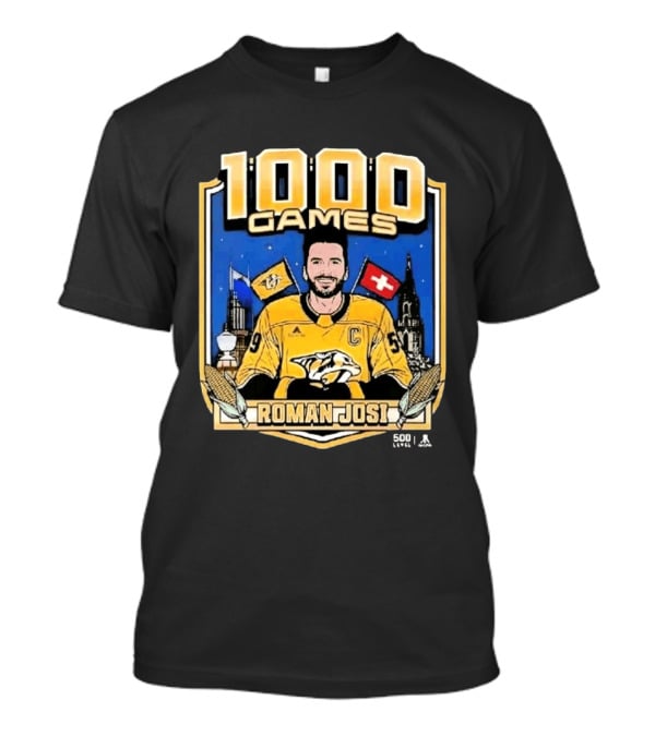 Roman Josi 1000 Games Nashville Predators Captain NHLPA Licensed 500 LEVEL T-Shirt