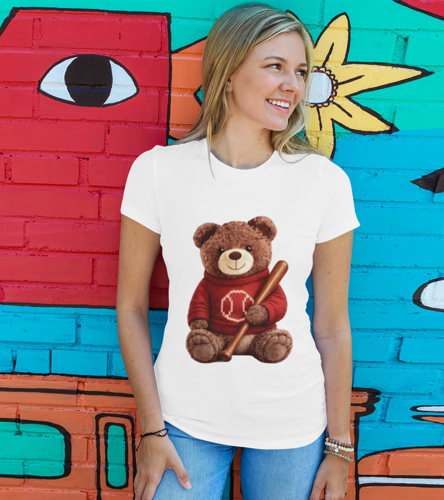 Baseball Bat Teddy Bear Cincinnati Reds Retro Reds Sweater T-Shirt