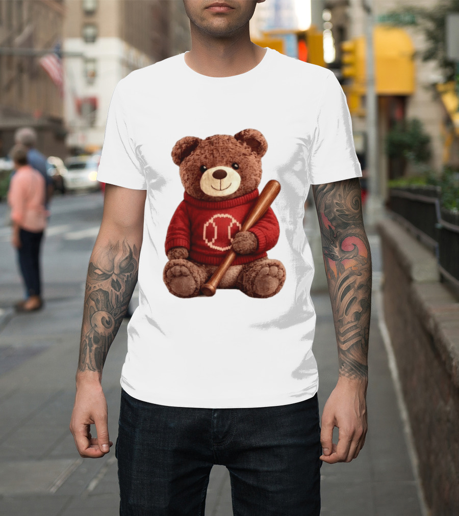 Baseball Bat Teddy Bear Cincinnati Reds Retro Reds Sweater T-Shirt
