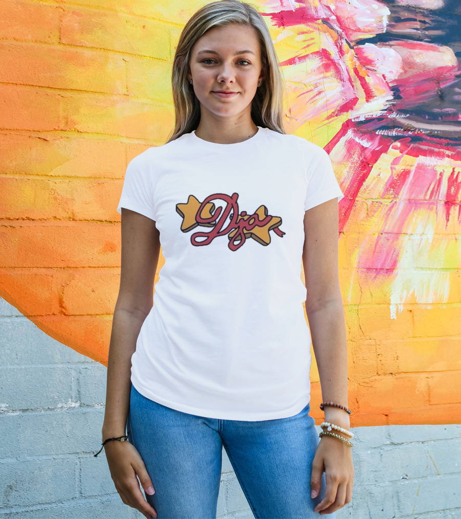 Djo Star Yellow Stars Red Script Font T-Shirt