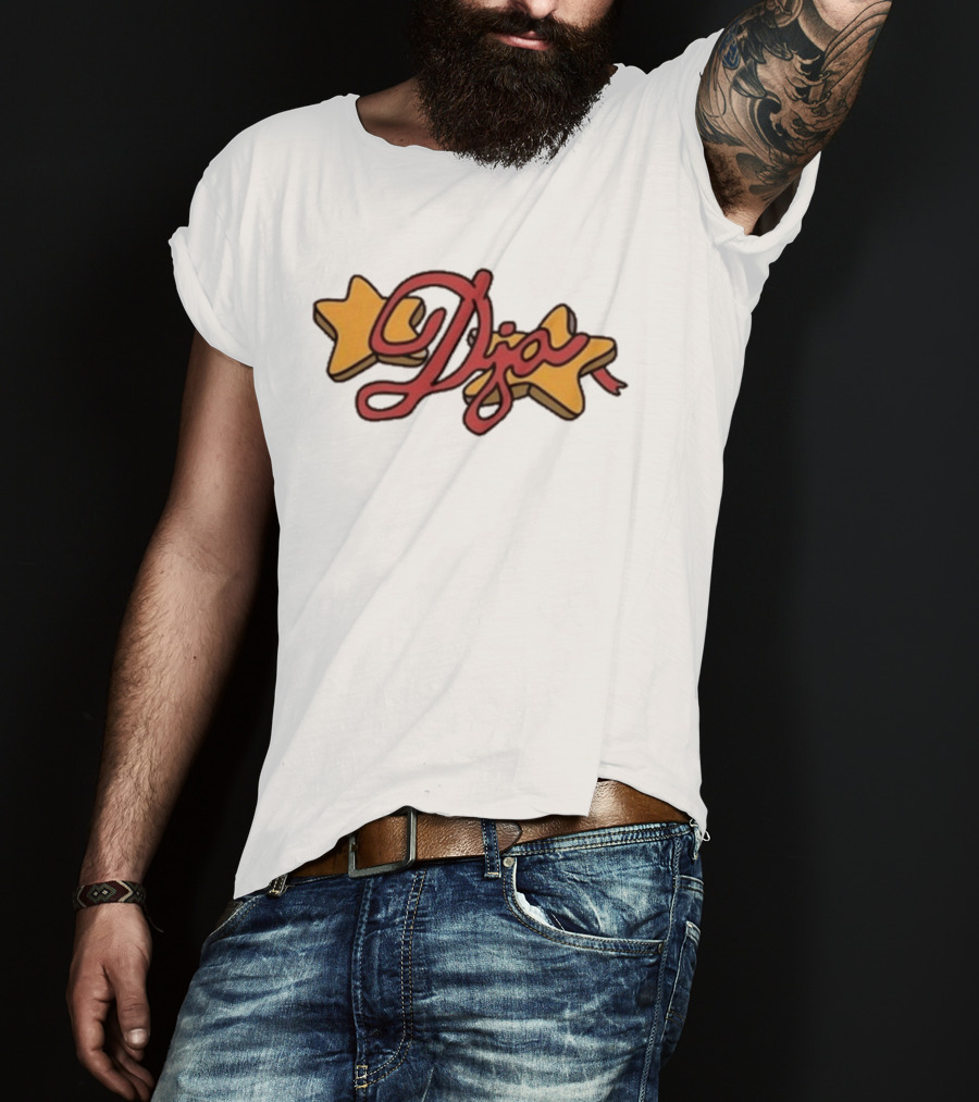 Djo Star Yellow Stars Red Script Font T-Shirt