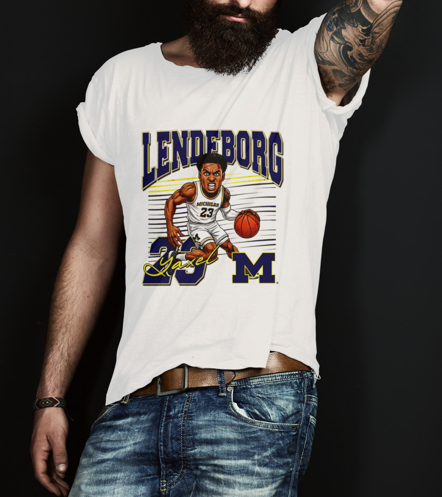 Lendeborg Yaxel 23 Michigan Basketball Caricature M T-Shirt