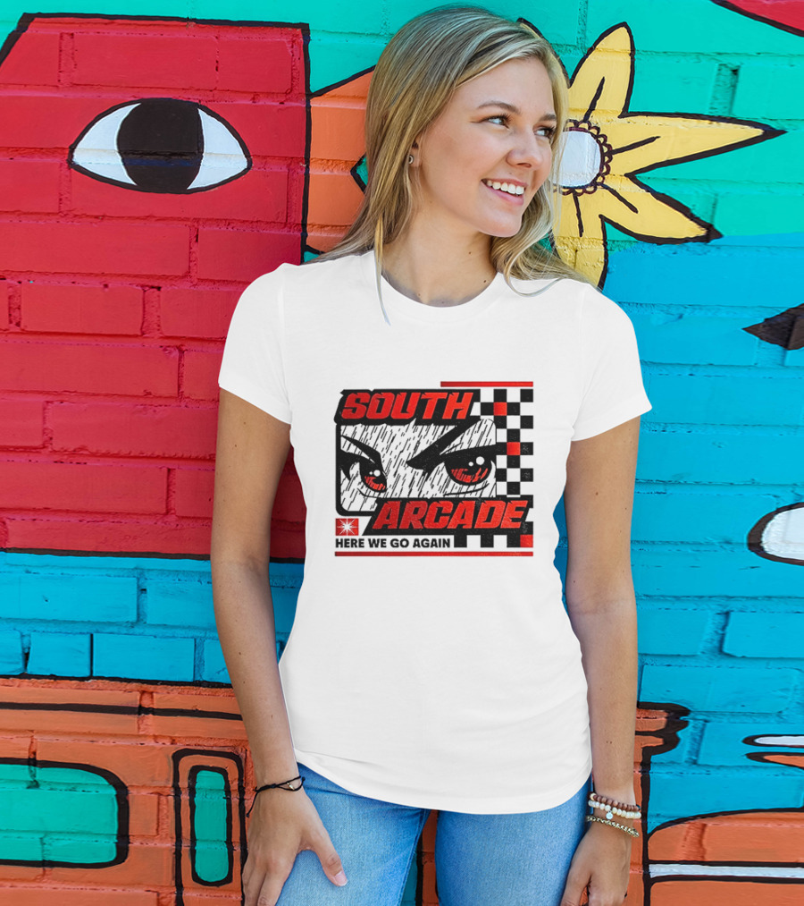 South Arcade Here We Go Again Checkerboard Eyes T-Shirt