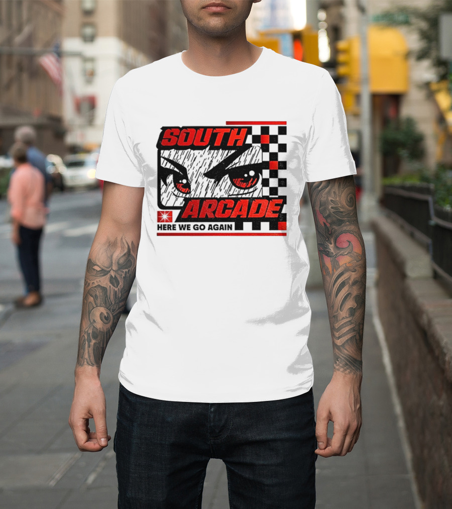 South Arcade Here We Go Again Checkerboard Eyes T-Shirt