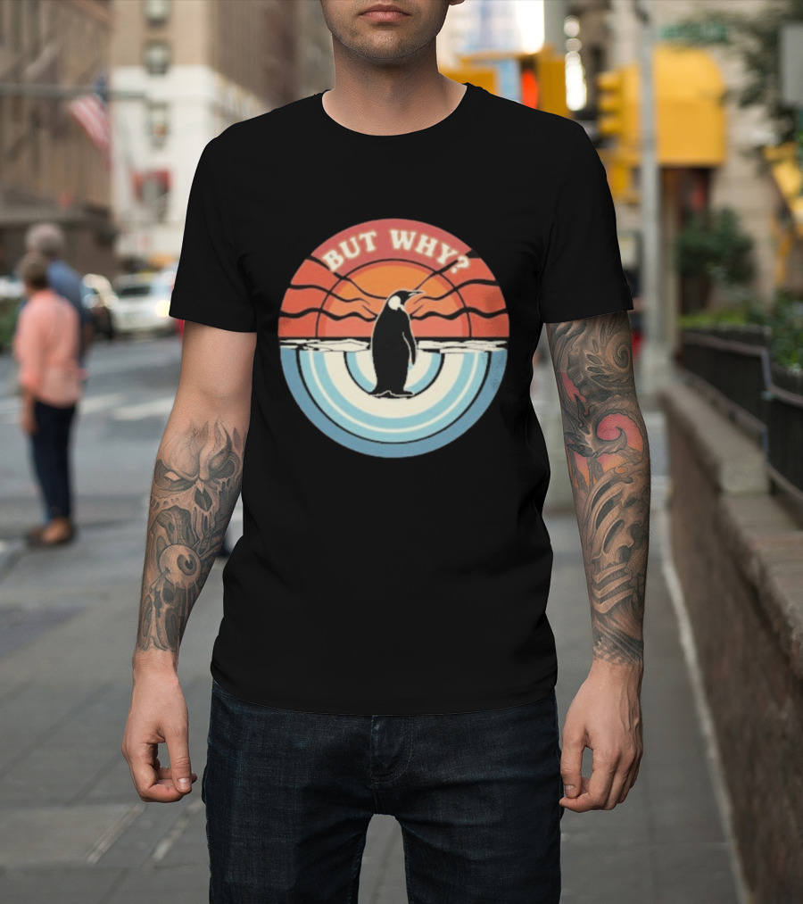But Why Penguin Vintage Sunset Retro Ocean Waves T-Shirt